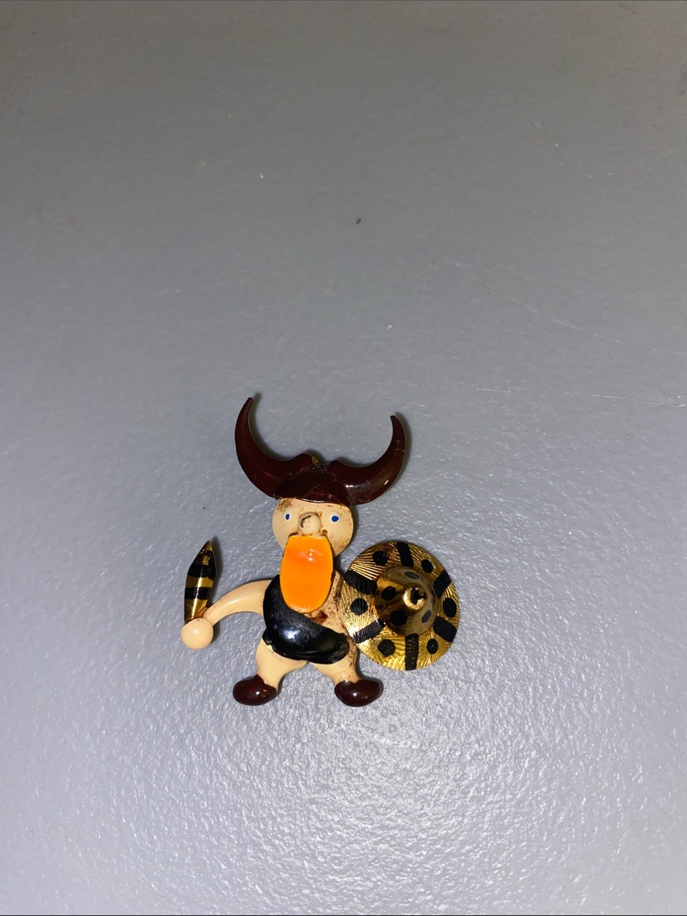 Vintage Viking Brooch Orange & Gold Signed Czechoslovakia
